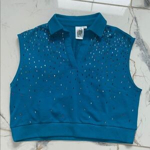 Queen of Sparkles Blue Scattered Rectangle Collar Tank
